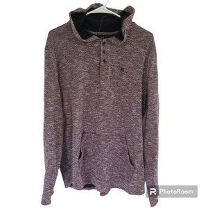 Hurley Doubles Double Knit Mens LG Marled Burgundy Henley Pullover Hoodie